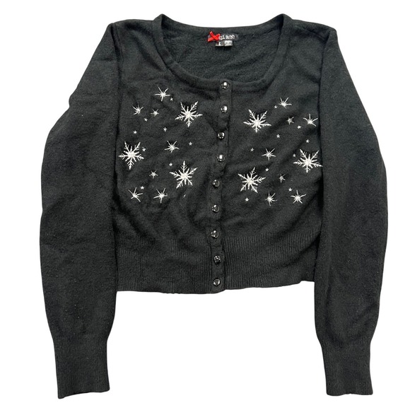 Hell Bunny Sweaters - Hell Bunny Cardigan Womens Large Black Snowflake Embroidered Cropped Button Up
